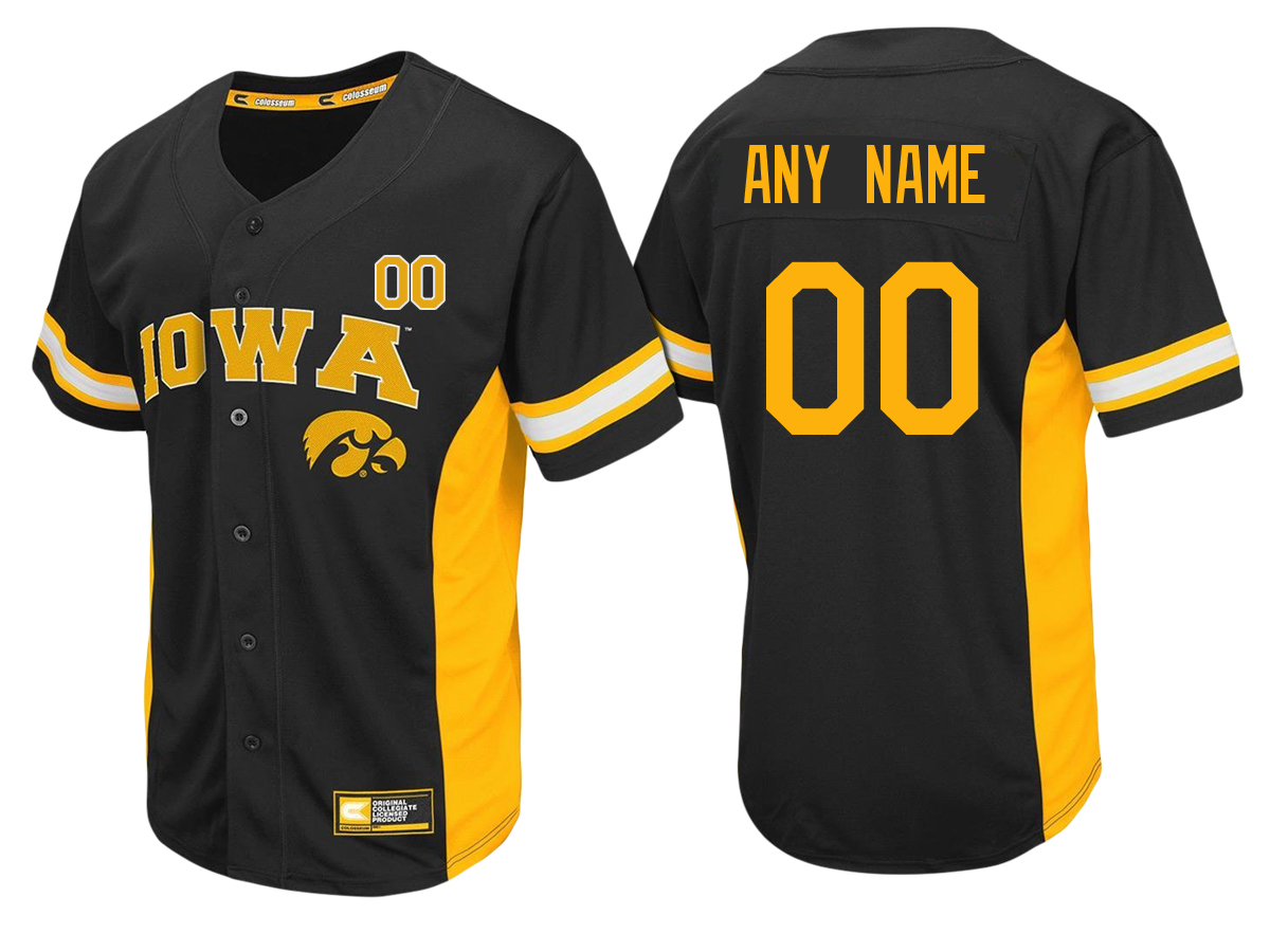 Male Iowa Hawkeyes Black Custom Baseball Jersey