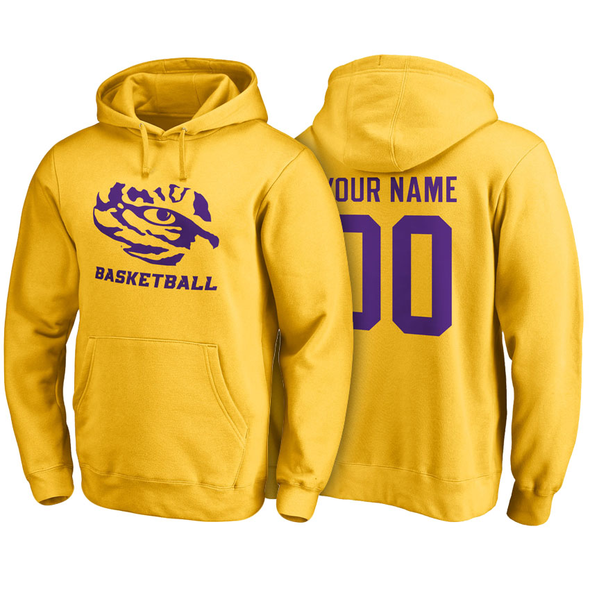 Male LSU Tigers Gold Custom Name And Number Basketball Hoodie