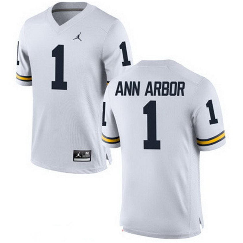 Male Michigan Wolverines White Ann Arbor NCAA Alumni Football Game Jersey