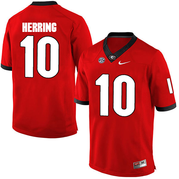 Malik Herring Georgia Bulldogs Men's Jersey - #10 NCAA Red Limited Home
