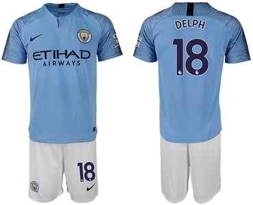 Manchester City #18 Delph Home Soccer Club Jersey