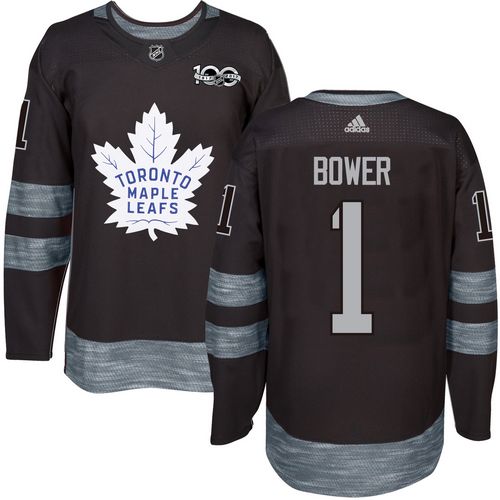 Maple Leafs #1 Johnny Bower Black 1917-2017 100th Anniversary Stitched NHL Jersey