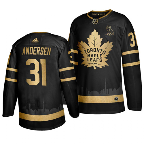 Maple Leafs 31 Frederik Andersen Black With Special Glittery Logo Adidas Jersey