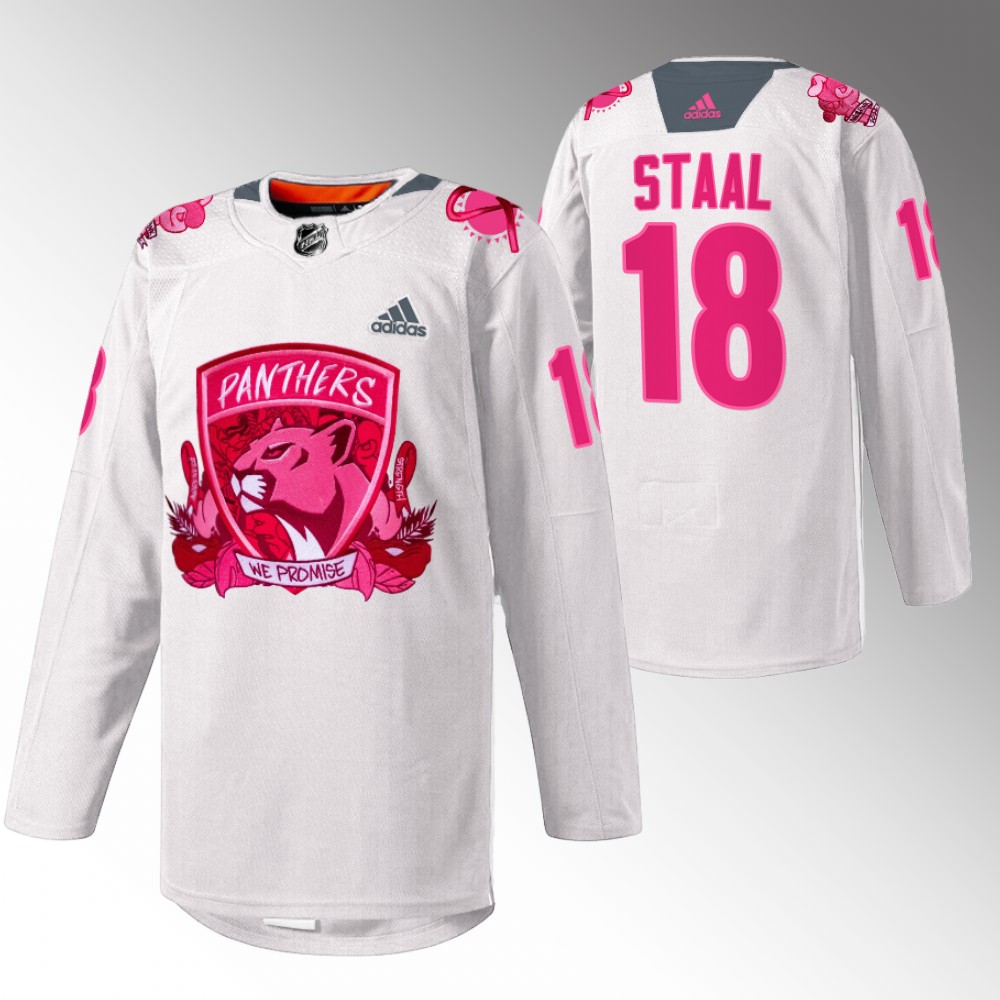 Marc Staal Panthers Pink in the Rink Jersey White Warmup