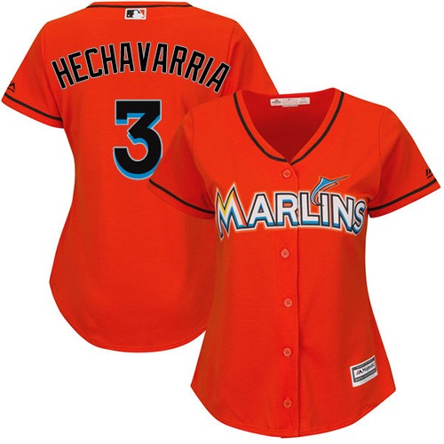 Marlins #3 Adeiny Hechavarria Orange Alternate Women's Stitched MLB Jersey