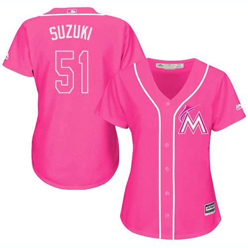 Marlins #51 Ichiro Suzuki Pink Fashion Women's Stitched MLB Jersey