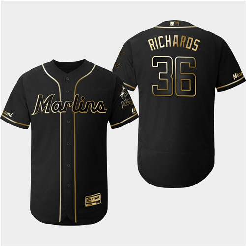 Marlins 36 Trevor Richards Black Gold Flexbase Jersey