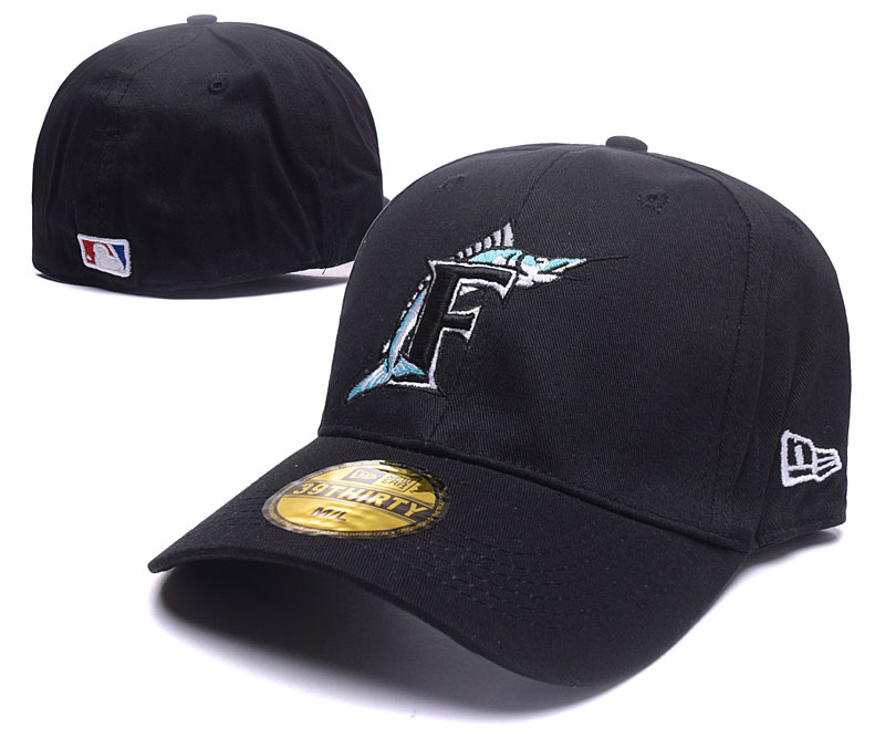 Marlins Team Logo Black Fitted Hat DF