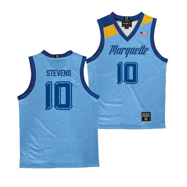 Marquette Golden Eagles #10 Adrien Stevens 2025-26 Light Blue College Basketball Game Jersey 