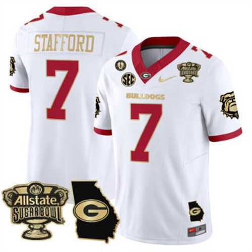Matthew Stafford Jersey #7 Georgia Bulldogs 2025 Sugar Bowl White Gold Trim
