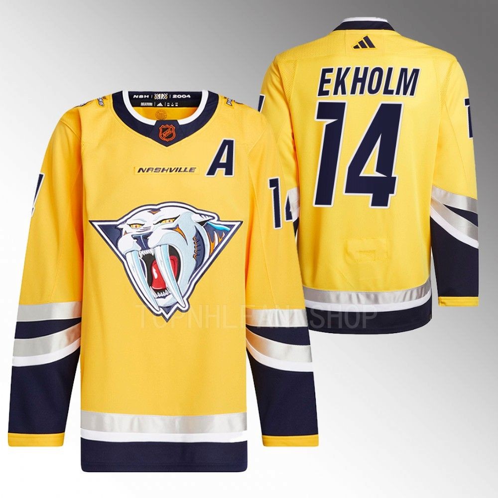 Mattias Ekholm 2022 Nashville Predators Yellow Reverse Retro 2.0 Authentic Primegreen Jersey
