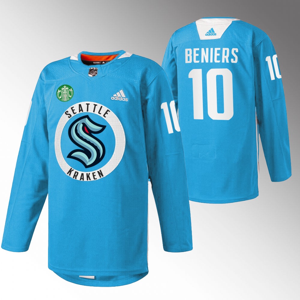 Matty Beniers Kraken Practice Jersey Blue Warmup