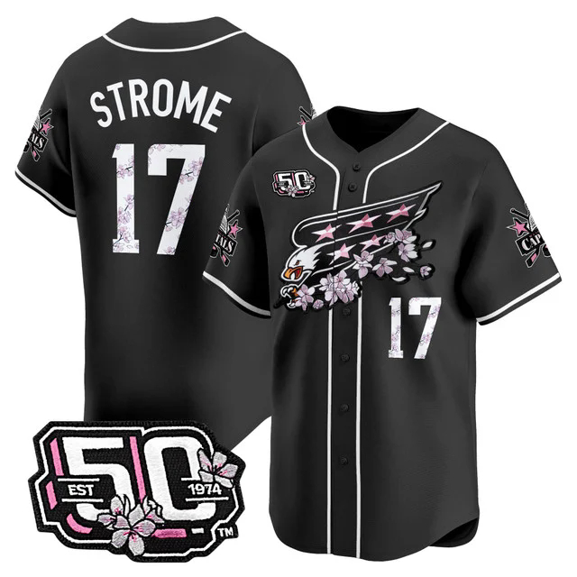 Men's 2025 Washington Capitals 50th Anniversary Cherry Blossom Style Vapor Premier Limited Jersey BLACK #17 DYLAN STROME.webp