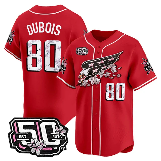 Men's 2025 Washington Capitals 50th Anniversary Cherry Blossom Style Vapor Premier Limited Jersey RED #80 PIERRE-LUC DUBOIS