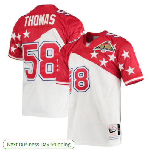 Men's AFC Derrick Thomas Mitchell Ness WhiteRed 1995 Pro Bowl Authentic Jersey