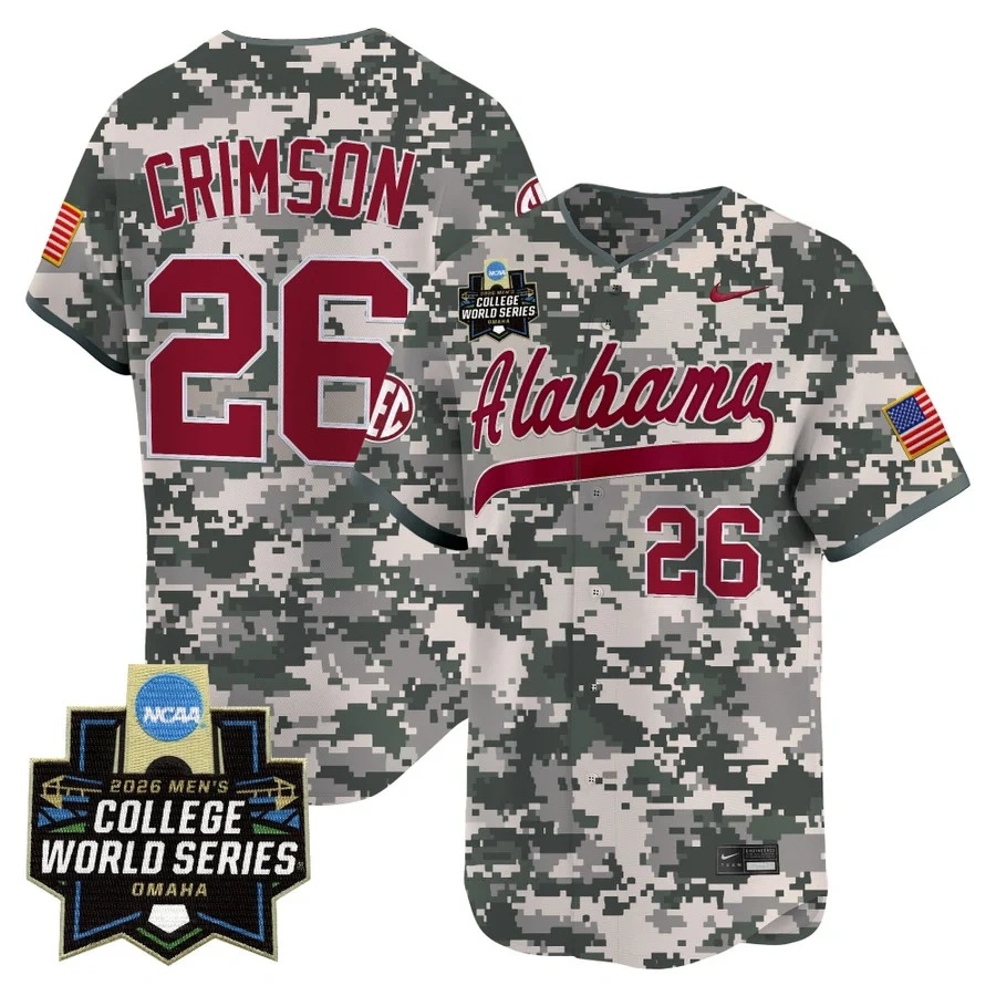 Men's Alabama 2026 World Series Vapor Premier Limited Jersey CAMO #26 CRIMSON