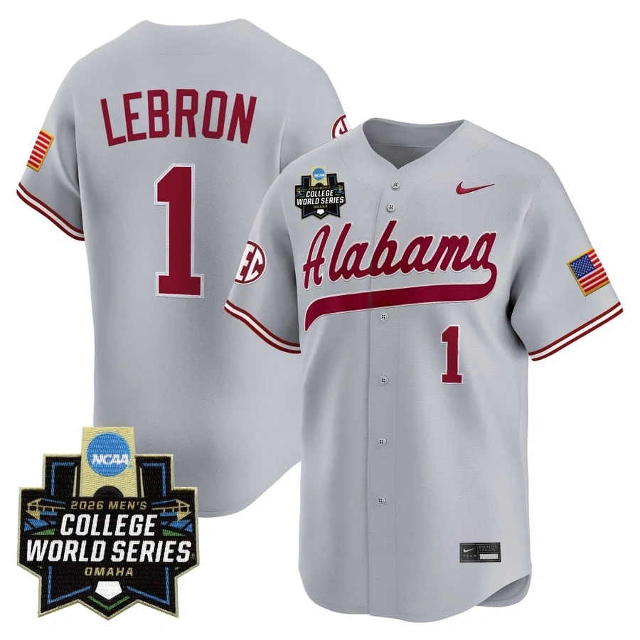 Men's Alabama 2026 World Series Vapor Premier Limited Jersey GRAY #1 JUSTIN LEBRON