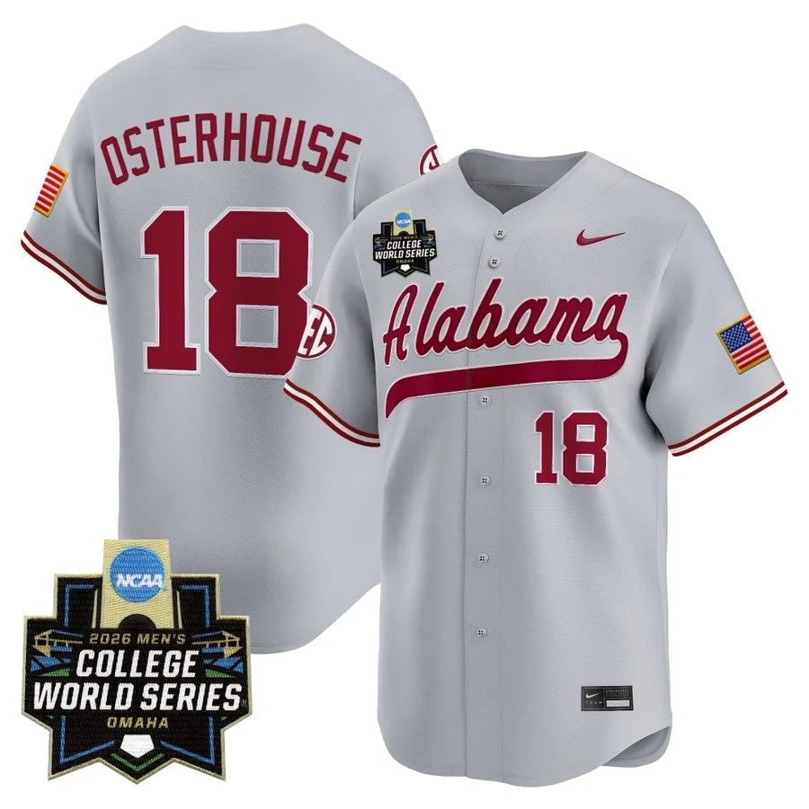 Men's Alabama 2026 World Series Vapor Premier Limited Jersey GRAY #18 JUSTIN OSTERHOUSE