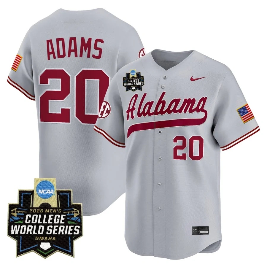 Men's Alabama 2026 World Series Vapor Premier Limited Jersey GRAY #20 ZANE ADAMS
