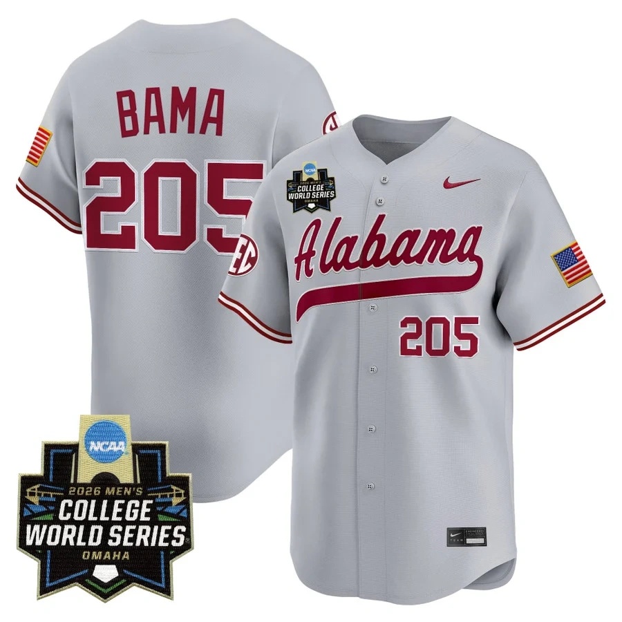 Men's Alabama 2026 World Series Vapor Premier Limited Jersey GRAY #205 BAMA