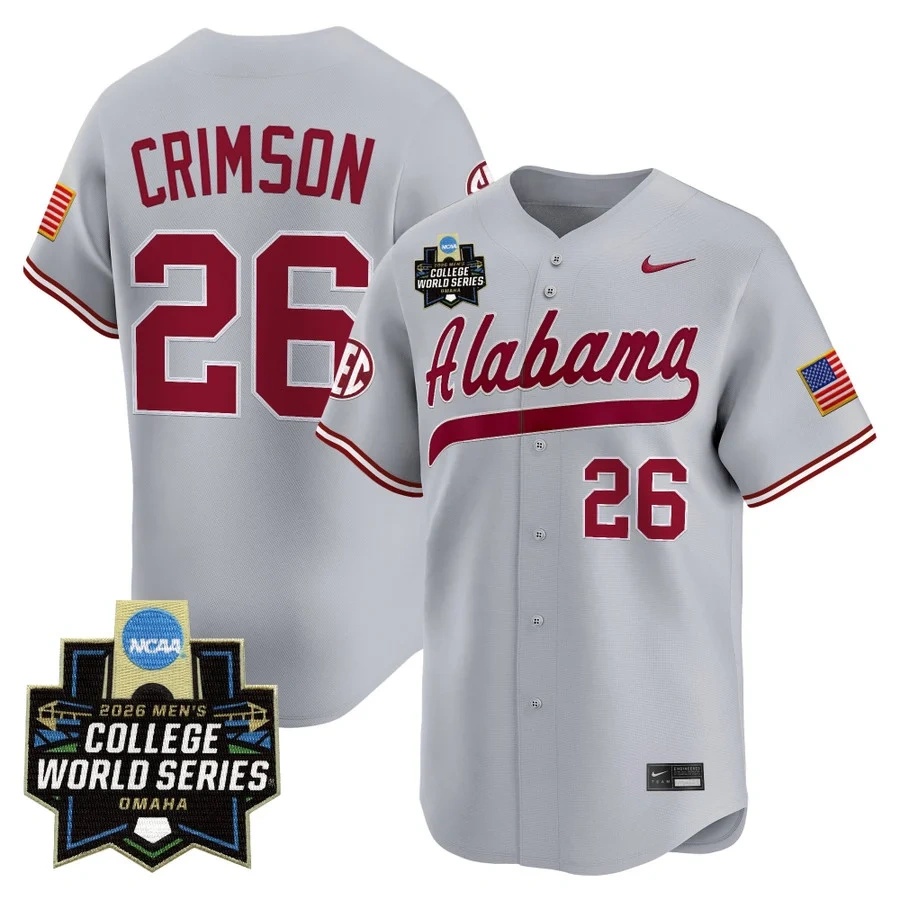 Men's Alabama 2026 World Series Vapor Premier Limited Jersey GRAY #26 CRIMSON
