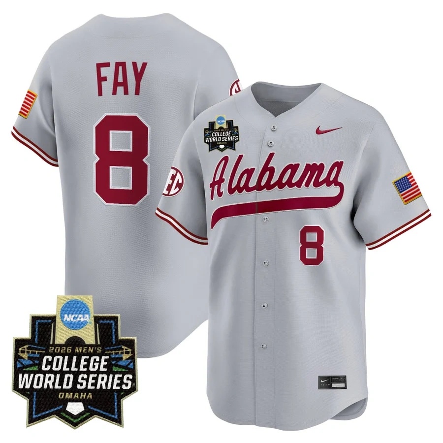 Men's Alabama 2026 World Series Vapor Premier Limited Jersey GRAY #8 TYLER FAY