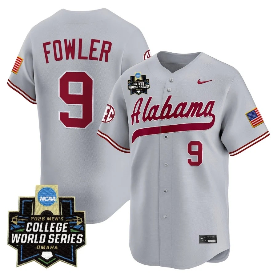 Men's Alabama 2026 World Series Vapor Premier Limited Jersey GRAY #9 BRYCE FOWLER