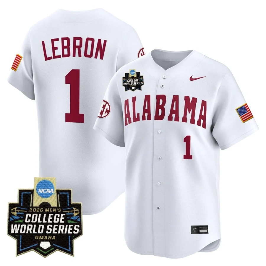 Men's Alabama 2026 World Series Vapor Premier Limited Jersey WHITE #1 JUSTIN LEBRON