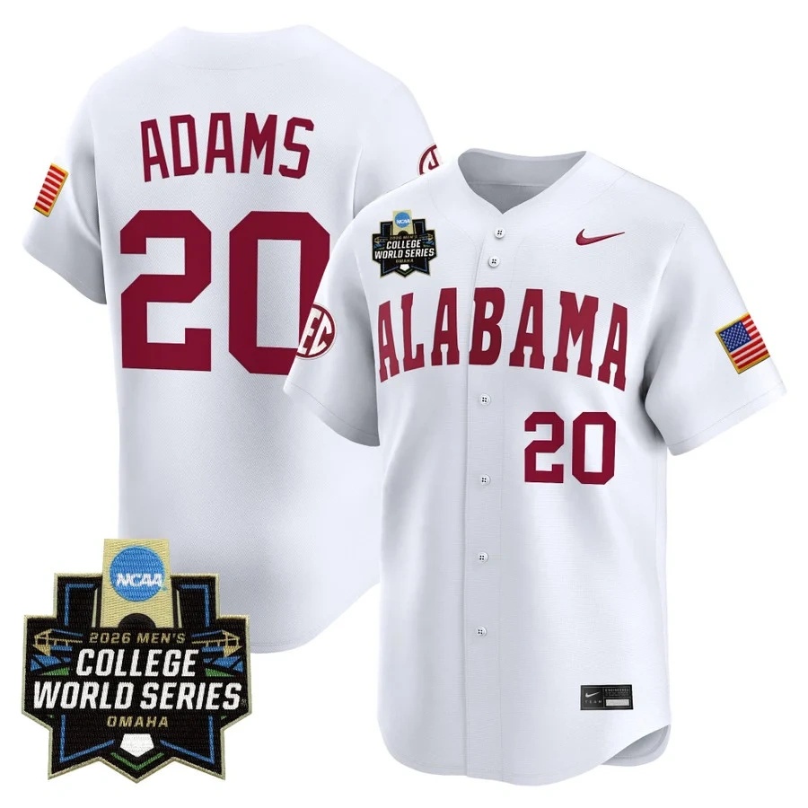 Men's Alabama 2026 World Series Vapor Premier Limited Jersey WHITE #20 ZANE ADAMS