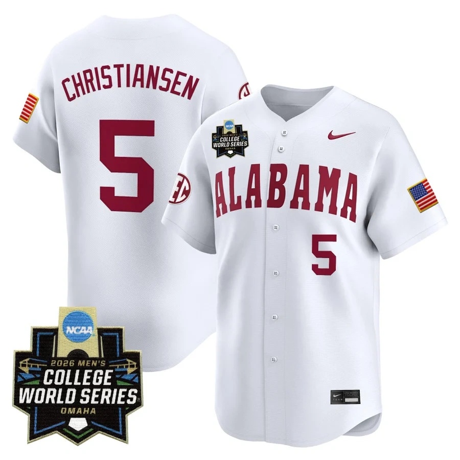 Men's Alabama 2026 World Series Vapor Premier Limited Jersey WHITE #5 SAM CHRISTIANSEN