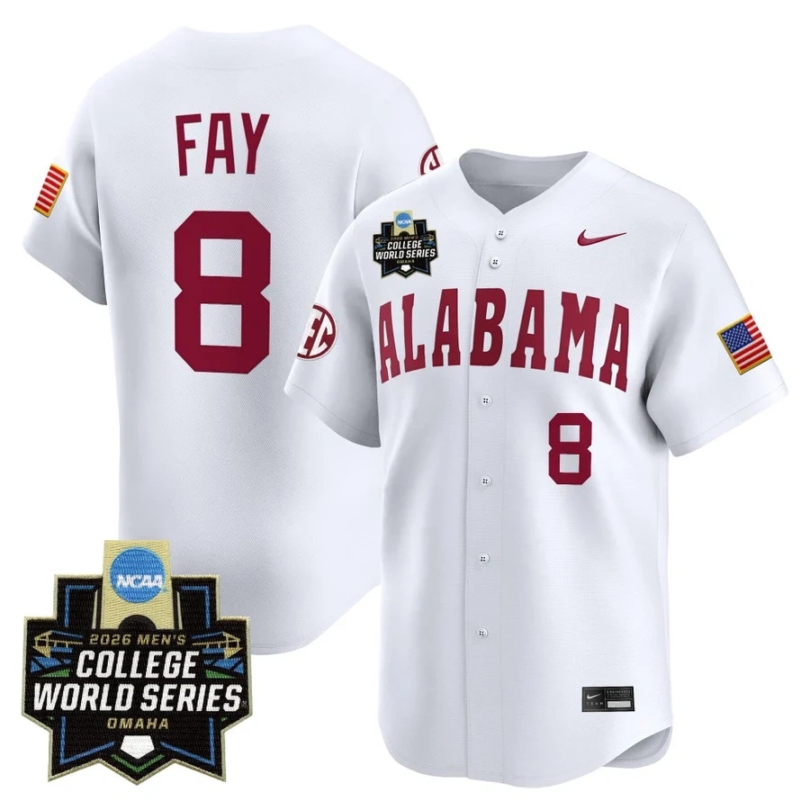 Men's Alabama 2026 World Series Vapor Premier Limited Jersey WHITE #8 TYLER FAY