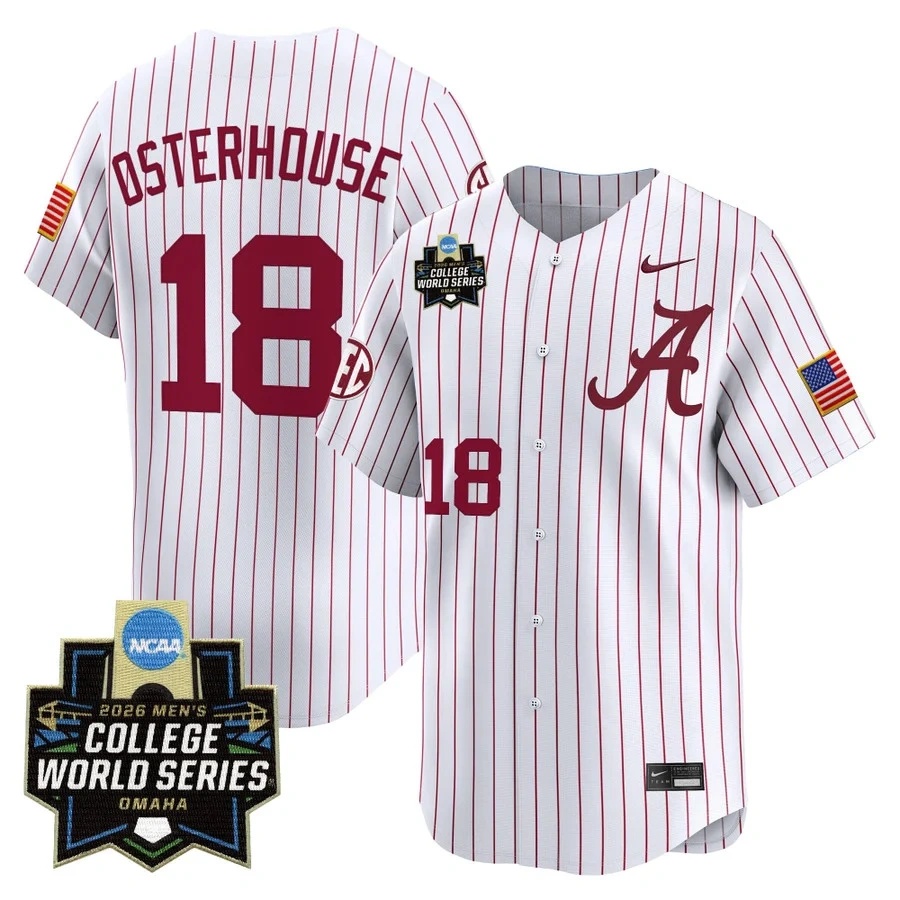 Men's Alabama 2026 World Series Vapor Premier Limited Jersey WHITE2 #18 JUSTIN OSTERHOUSE