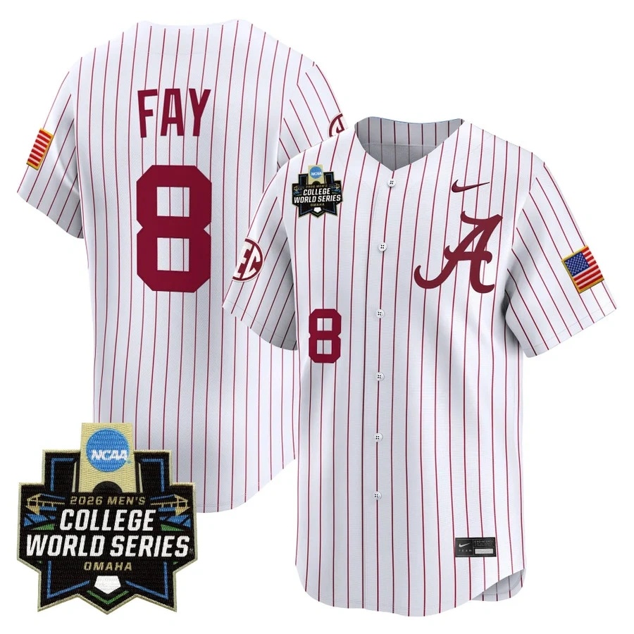 Men's Alabama 2026 World Series Vapor Premier Limited Jersey WHITE2 #8 TYLER FAY