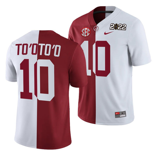 Men's Alabama Crimson Tide #10 Henry To'oTo'o White Crimson Split Two-Tone Football Jerseys