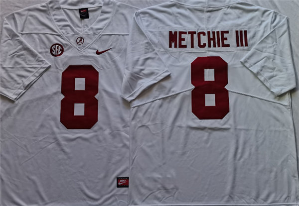 Men's Alabama Crimson Tide #8 John Metchie III Nike White College Game Football Jerseys