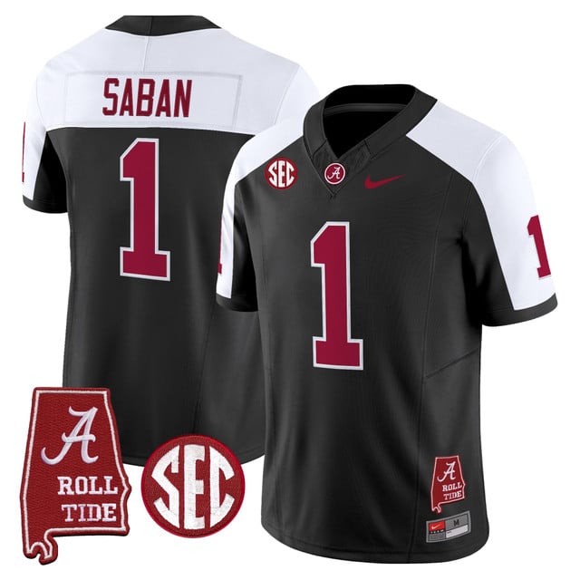 Men's Alabama Crimson Tide Throwback Vapor Limited Jersey - Alabama Map #1 Nick Saban