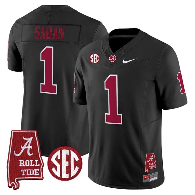 Men's Alabama Crimson Tide Throwback Vapor Limited Jersey - Alabama Map black #1 Nick Saban