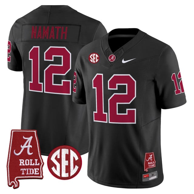 Men's Alabama Crimson Tide Throwback Vapor Limited Jersey - Alabama Map black #12 Joe Namath