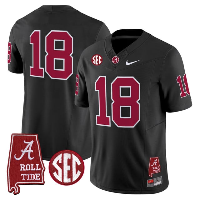 Men's Alabama Crimson Tide Throwback Vapor Limited Jersey - Alabama Map black #18