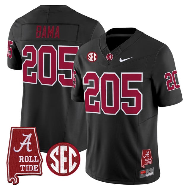 Men's Alabama Crimson Tide Throwback Vapor Limited Jersey - Alabama Map black #205 Bama