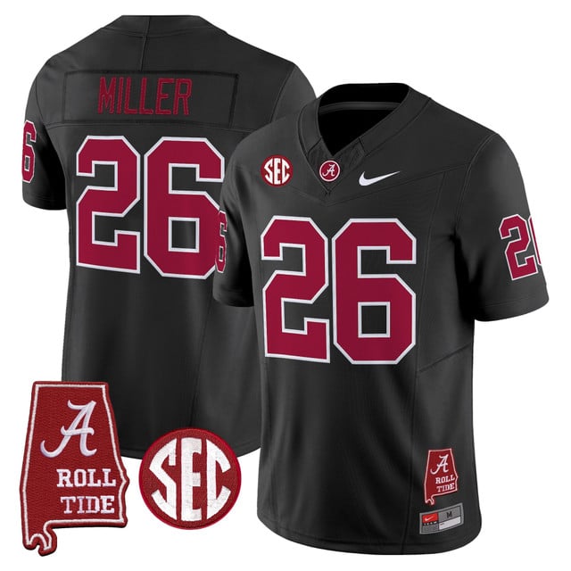 Men's Alabama Crimson Tide Throwback Vapor Limited Jersey - Alabama Map black #26 Jam Miller