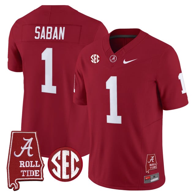 Men's Alabama Crimson Tide Throwback Vapor Limited Jersey - Alabama Map red #1 Nick Saban