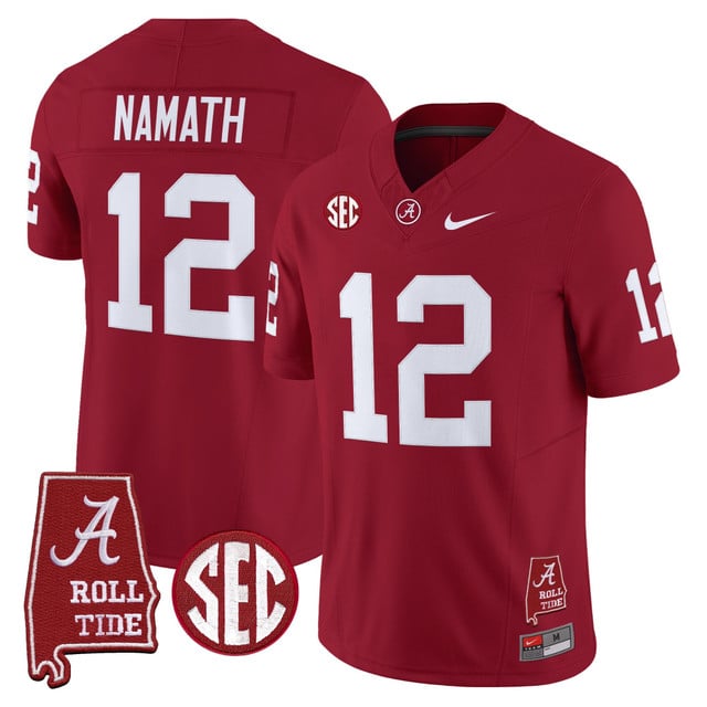 Men's Alabama Crimson Tide Throwback Vapor Limited Jersey - Alabama Map red #12 Joe Namath