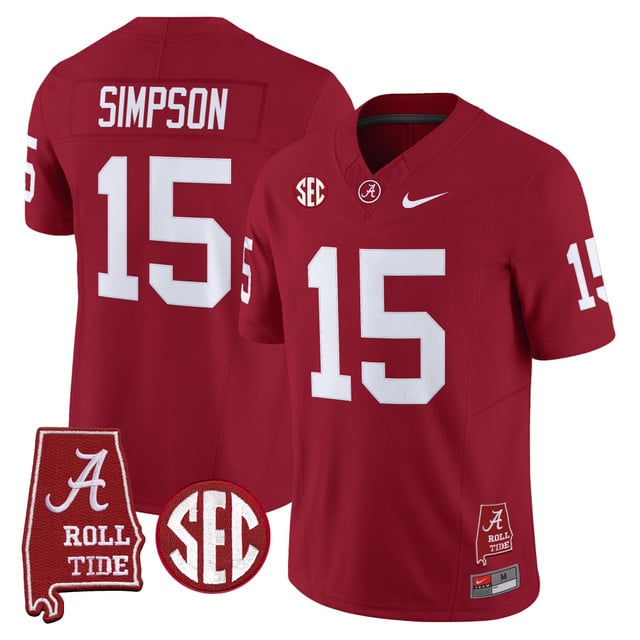 Men's Alabama Crimson Tide Throwback Vapor Limited Jersey - Alabama Map red #15 TY Simpson