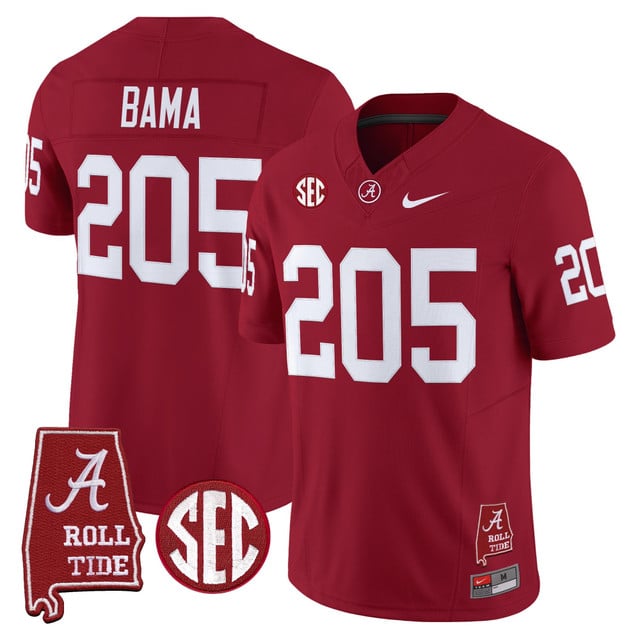 Men's Alabama Crimson Tide Throwback Vapor Limited Jersey - Alabama Map red #205 Bama