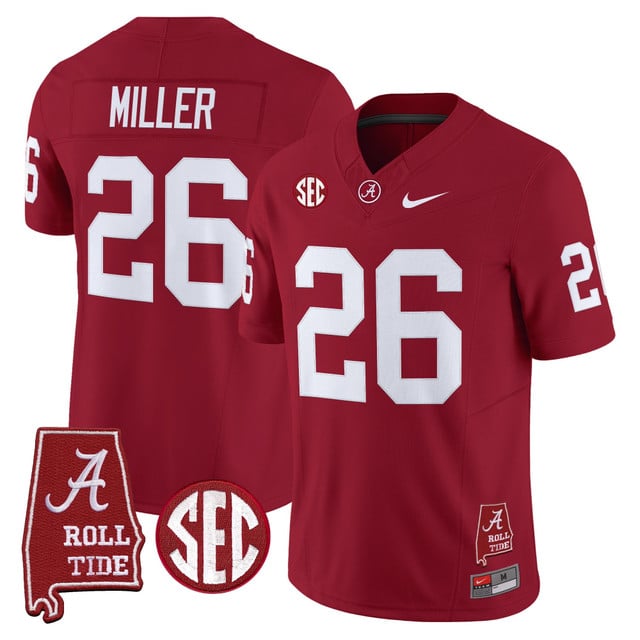 Men's Alabama Crimson Tide Throwback Vapor Limited Jersey - Alabama Map red #26 Jam Miller