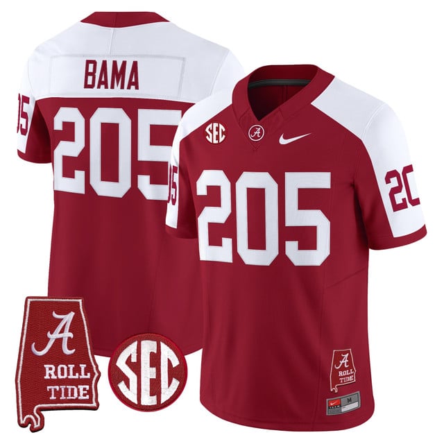 Men's Alabama Crimson Tide Throwback Vapor Limited Jersey - Alabama Map red white #205 Bama