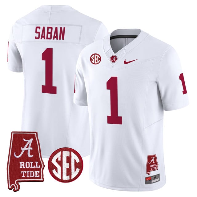 Men's Alabama Crimson Tide Throwback Vapor Limited Jersey - Alabama Map white #1 Nick Saban
