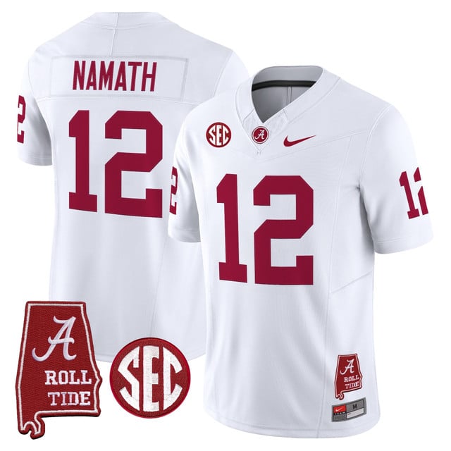Men's Alabama Crimson Tide Throwback Vapor Limited Jersey - Alabama Map white #12 Joe Namath