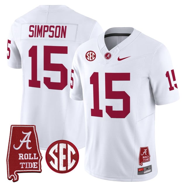 Men's Alabama Crimson Tide Throwback Vapor Limited Jersey - Alabama Map white #15 TY Simpson